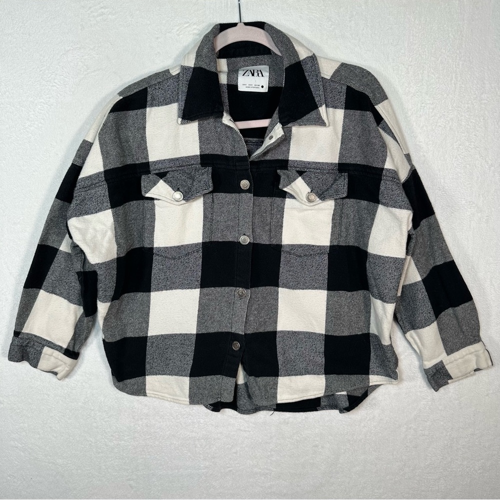 ZARA Women's Size Small Plaid Shacket Black And White Harlem Oversized‎ Preppy